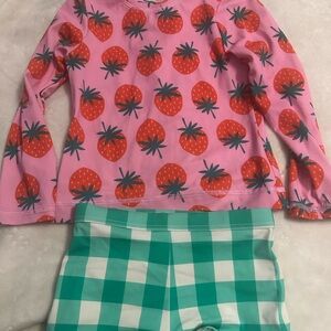 Hanna Andersson Pink and Green bathing suit with Strawberry Print